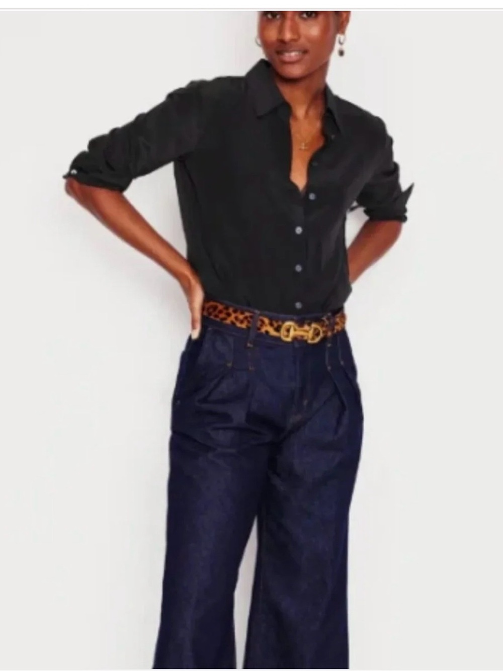Boden Black Button-Front Long-Sleeve Blouse